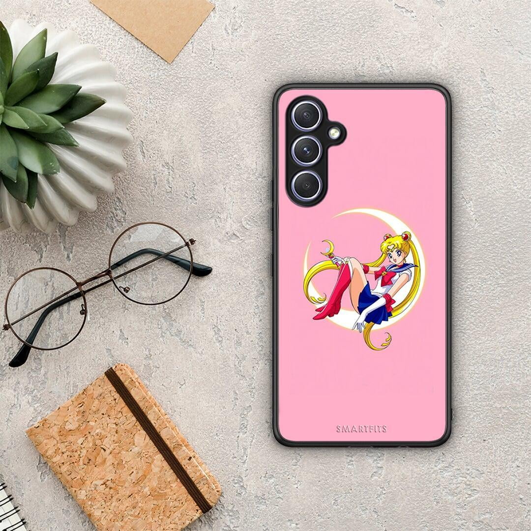 Θήκη Samsung Galaxy A54 Moon Girl από τη Smartfits με σχέδιο στο πίσω μέρος και μαύρο περίβλημα | Samsung Galaxy A54 Moon Girl Case with Colorful Back and Black Bezels