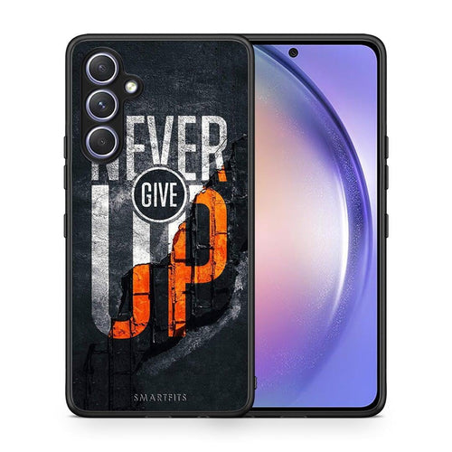 Θήκη Samsung Galaxy A54 Never Give Up από τη Smartfits με σχέδιο στο πίσω μέρος και μαύρο περίβλημα | Samsung Galaxy A54 Never Give Up Case with Colorful Back and Black Bezels