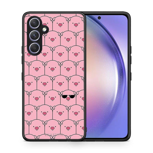 Θήκη Samsung Galaxy A54 Pig Glasses από τη Smartfits με σχέδιο στο πίσω μέρος και μαύρο περίβλημα | Samsung Galaxy A54 Pig Glasses Case with Colorful Back and Black Bezels