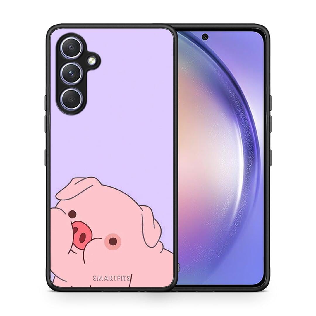 Θήκη Samsung Galaxy A54 Pig Love 2 από τη Smartfits με σχέδιο στο πίσω μέρος και μαύρο περίβλημα | Samsung Galaxy A54 Pig Love 2 Case with Colorful Back and Black Bezels