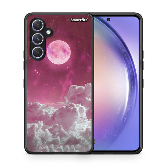 Θήκη Samsung Galaxy A54 Pink Moon από τη Smartfits με σχέδιο στο πίσω μέρος και μαύρο περίβλημα | Samsung Galaxy A54 Pink Moon Case with Colorful Back and Black Bezels