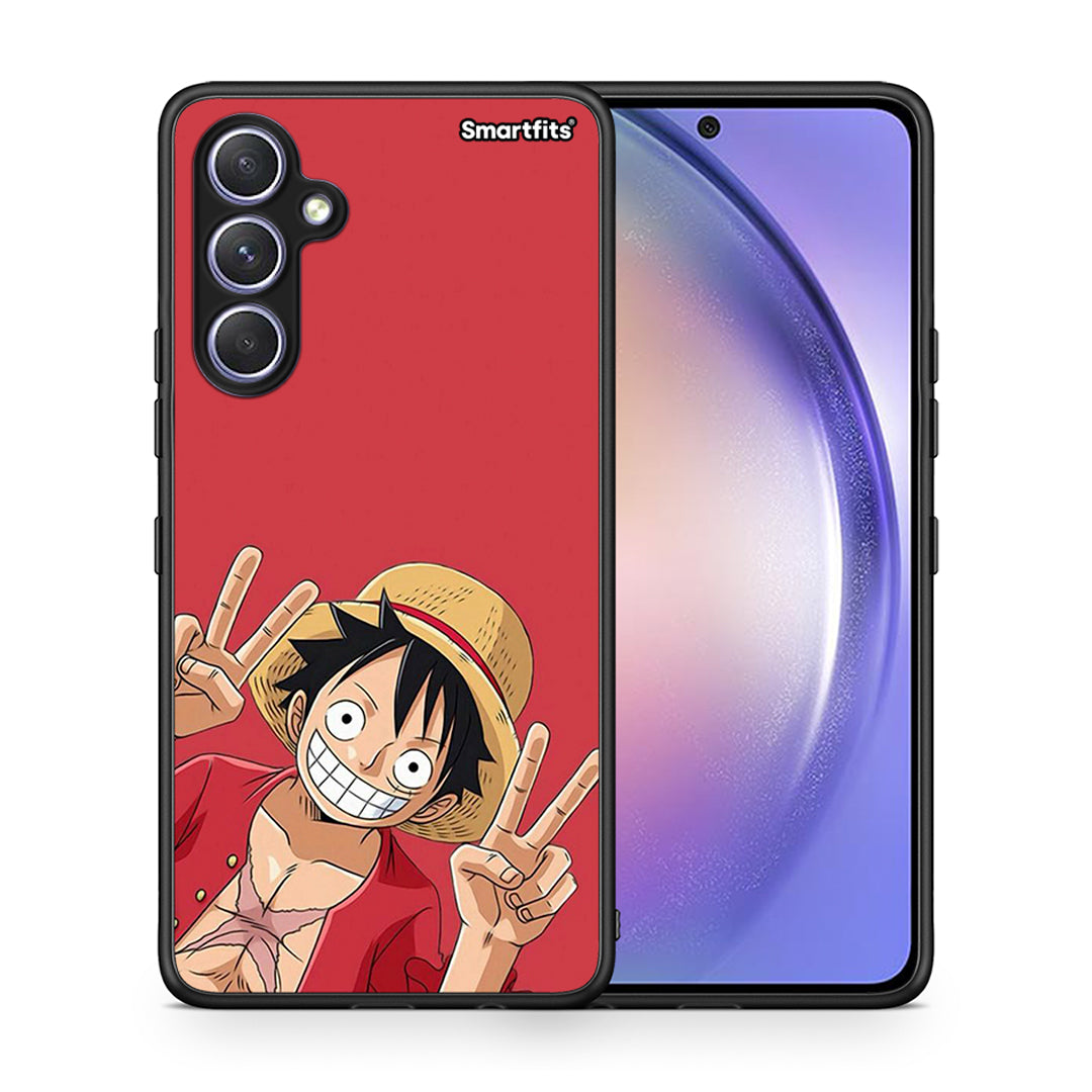 Θήκη Samsung Galaxy A54 Pirate Luffy από τη Smartfits με σχέδιο στο πίσω μέρος και μαύρο περίβλημα | Samsung Galaxy A54 Pirate Luffy Case with Colorful Back and Black Bezels