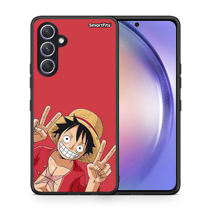 Θήκη Samsung Galaxy A54 Pirate Luffy από τη Smartfits με σχέδιο στο πίσω μέρος και μαύρο περίβλημα | Samsung Galaxy A54 Pirate Luffy Case with Colorful Back and Black Bezels