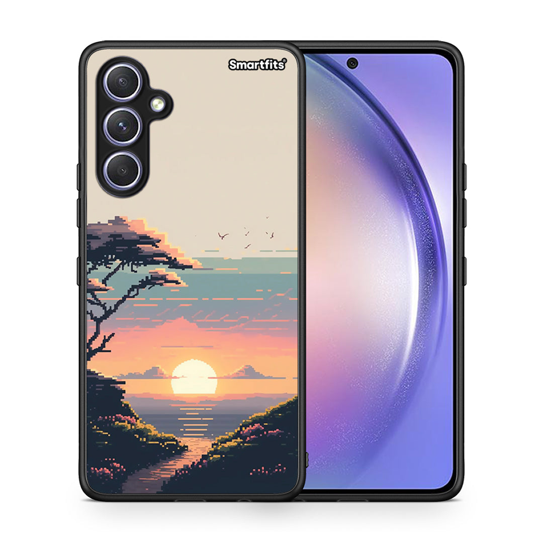 Θήκη Samsung Galaxy A54 Pixel Sunset από τη Smartfits με σχέδιο στο πίσω μέρος και μαύρο περίβλημα | Samsung Galaxy A54 Pixel Sunset Case with Colorful Back and Black Bezels