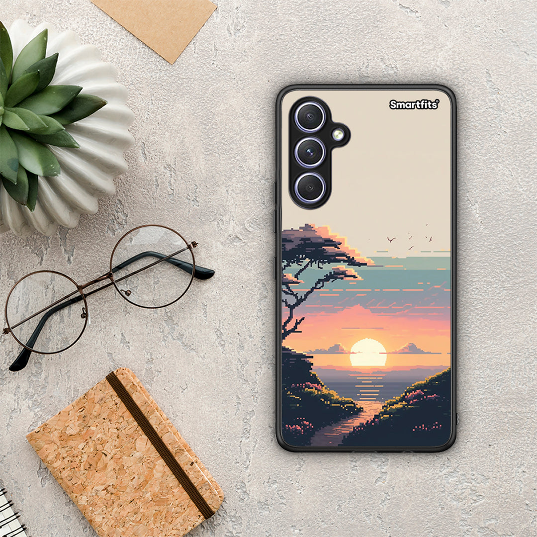 Θήκη Samsung Galaxy A54 Pixel Sunset από τη Smartfits με σχέδιο στο πίσω μέρος και μαύρο περίβλημα | Samsung Galaxy A54 Pixel Sunset Case with Colorful Back and Black Bezels