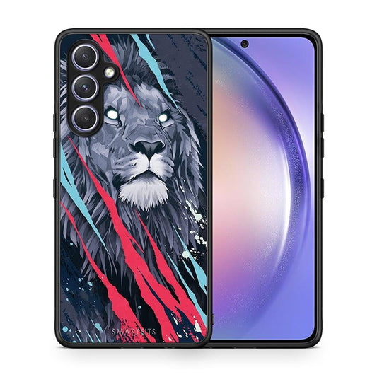 Θήκη Samsung Galaxy A54 PopArt Lion Designer από τη Smartfits με σχέδιο στο πίσω μέρος και μαύρο περίβλημα | Samsung Galaxy A54 PopArt Lion Designer Case with Colorful Back and Black Bezels