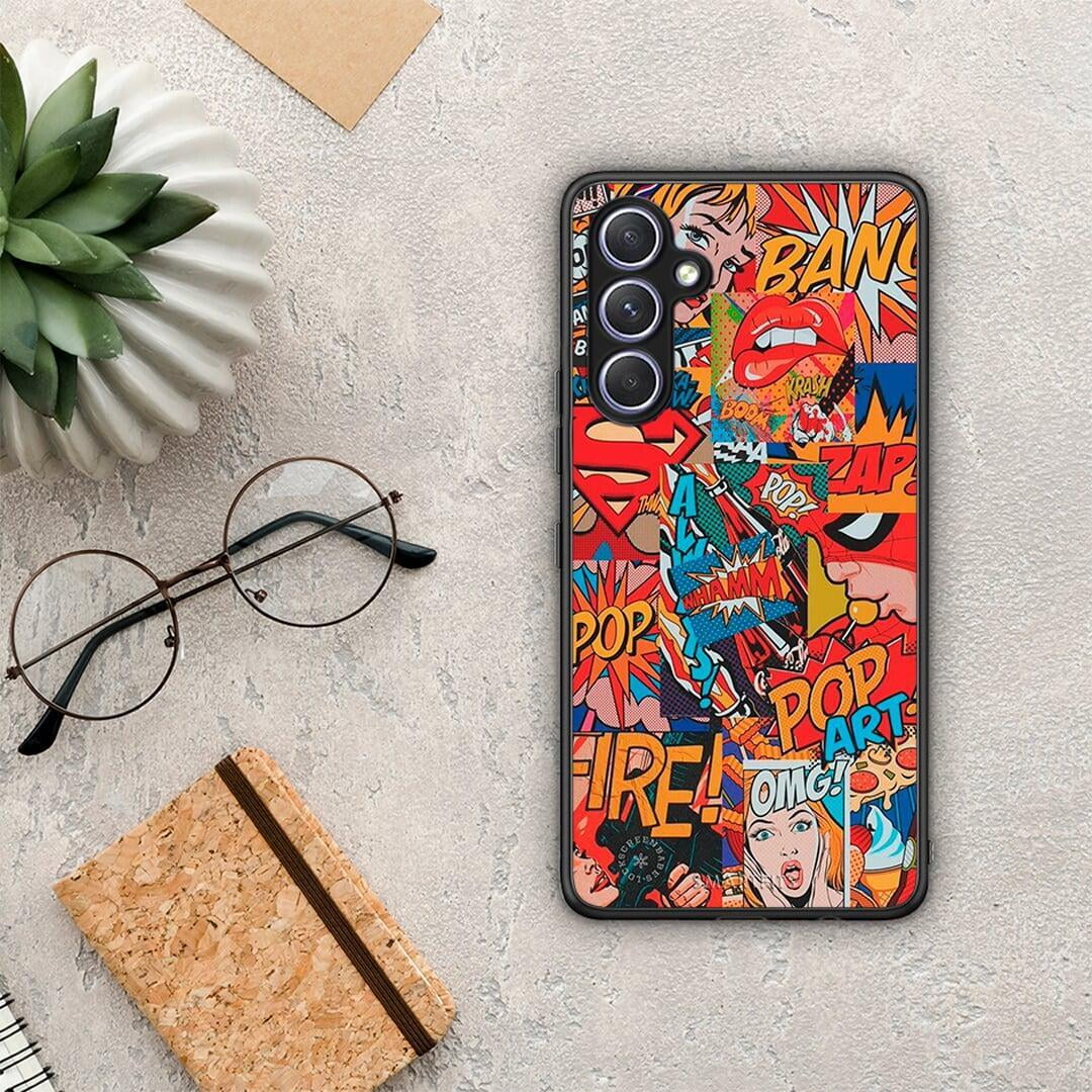 Θήκη Samsung Galaxy A54 PopArt OMG από τη Smartfits με σχέδιο στο πίσω μέρος και μαύρο περίβλημα | Samsung Galaxy A54 PopArt OMG Case with Colorful Back and Black Bezels