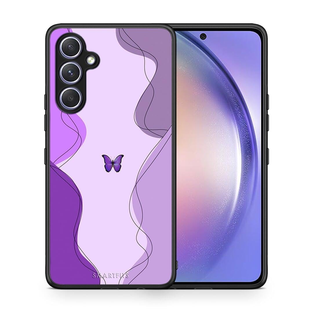 Θήκη Samsung Galaxy A54 Purple Mariposa από τη Smartfits με σχέδιο στο πίσω μέρος και μαύρο περίβλημα | Samsung Galaxy A54 Purple Mariposa Case with Colorful Back and Black Bezels