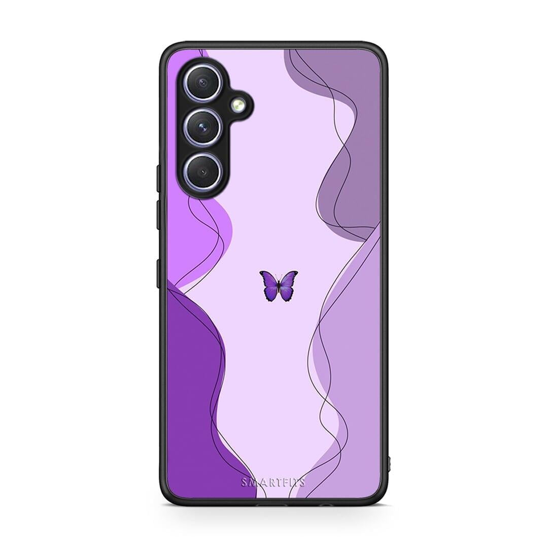 Θήκη Samsung Galaxy A54 Purple Mariposa από τη Smartfits με σχέδιο στο πίσω μέρος και μαύρο περίβλημα | Samsung Galaxy A54 Purple Mariposa Case with Colorful Back and Black Bezels