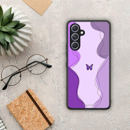 Θήκη Samsung Galaxy A54 Purple Mariposa από τη Smartfits με σχέδιο στο πίσω μέρος και μαύρο περίβλημα | Samsung Galaxy A54 Purple Mariposa Case with Colorful Back and Black Bezels
