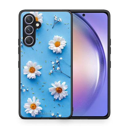 Θήκη Samsung Galaxy A54 Real Daisies από τη Smartfits με σχέδιο στο πίσω μέρος και μαύρο περίβλημα | Samsung Galaxy A54 Real Daisies Case with Colorful Back and Black Bezels