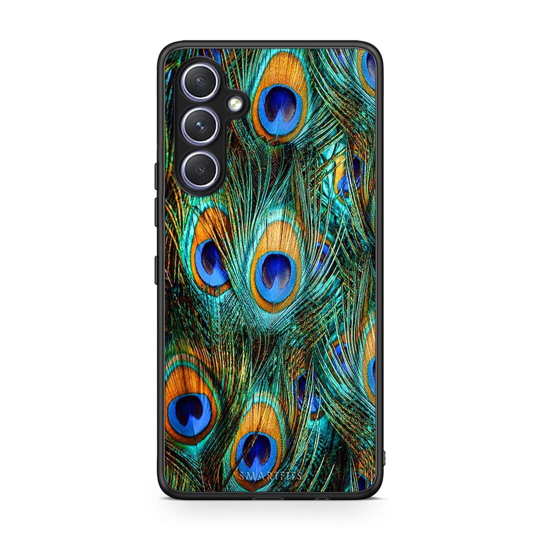 Θήκη Samsung Galaxy A54 Real Peacock Feathers από τη Smartfits με σχέδιο στο πίσω μέρος και μαύρο περίβλημα | Samsung Galaxy A54 Real Peacock Feathers Case with Colorful Back and Black Bezels
