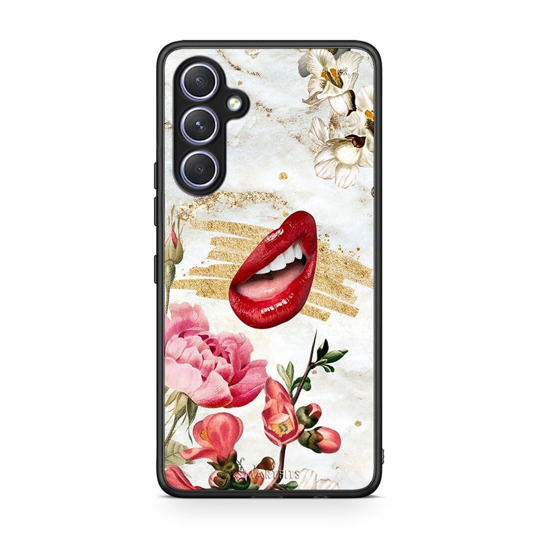 Θήκη Samsung Galaxy A54 Red Lips από τη Smartfits με σχέδιο στο πίσω μέρος και μαύρο περίβλημα | Samsung Galaxy A54 Red Lips Case with Colorful Back and Black Bezels