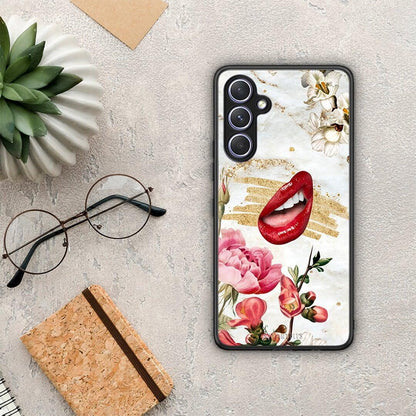 Θήκη Samsung Galaxy A54 Red Lips από τη Smartfits με σχέδιο στο πίσω μέρος και μαύρο περίβλημα | Samsung Galaxy A54 Red Lips Case with Colorful Back and Black Bezels