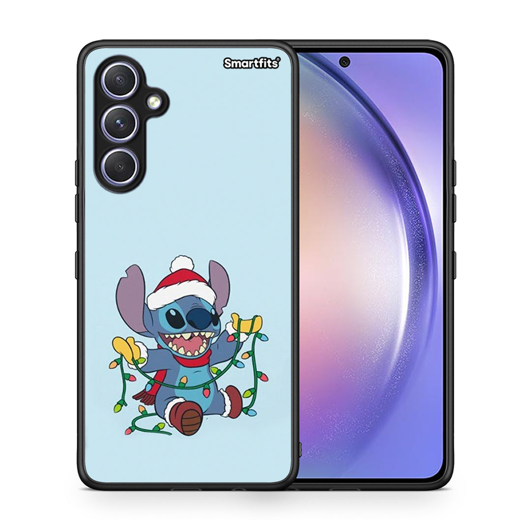 Θήκη Samsung Galaxy A54 Santa Stich από τη Smartfits με σχέδιο στο πίσω μέρος και μαύρο περίβλημα | Samsung Galaxy A54 Santa Stich Case with Colorful Back and Black Bezels