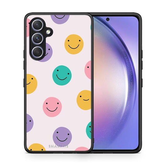 Θήκη Samsung Galaxy A54 Smiley Faces από τη Smartfits με σχέδιο στο πίσω μέρος και μαύρο περίβλημα | Samsung Galaxy A54 Smiley Faces Case with Colorful Back and Black Bezels