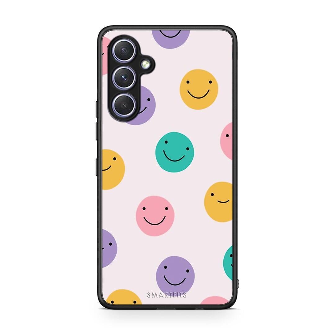 Θήκη Samsung Galaxy A54 Smiley Faces από τη Smartfits με σχέδιο στο πίσω μέρος και μαύρο περίβλημα | Samsung Galaxy A54 Smiley Faces Case with Colorful Back and Black Bezels