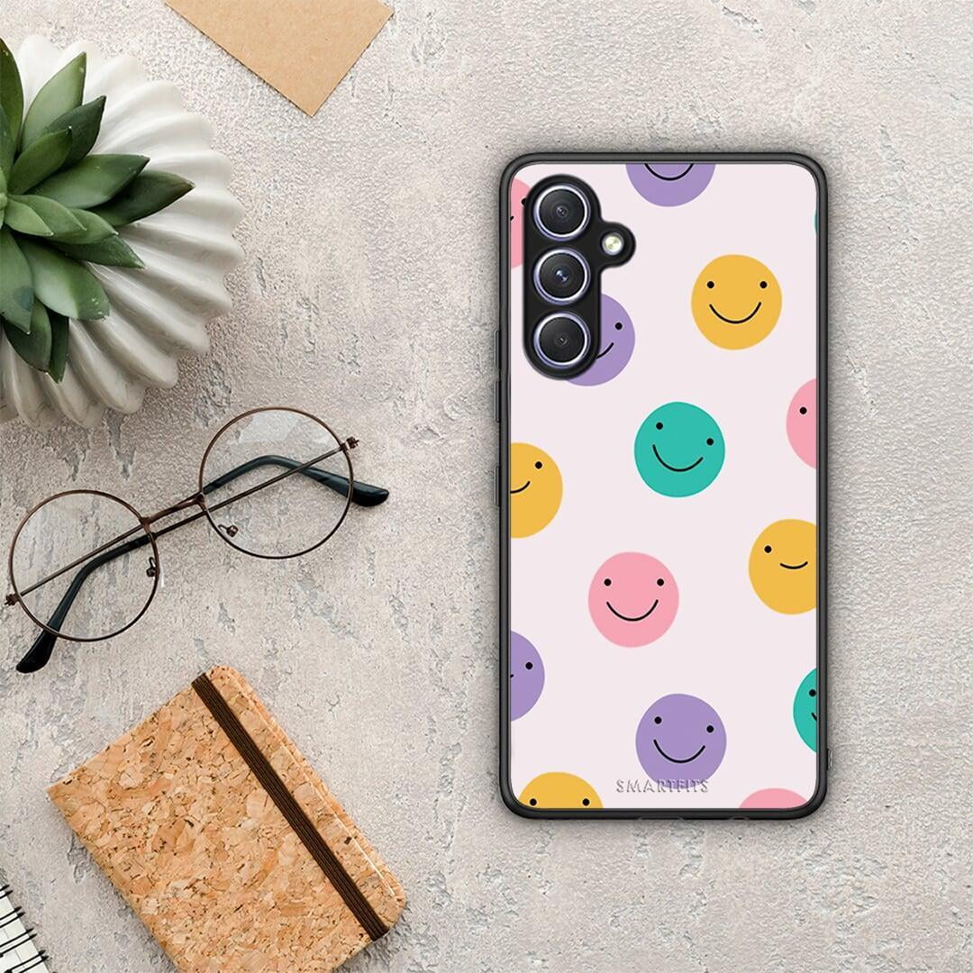 Θήκη Samsung Galaxy A54 Smiley Faces από τη Smartfits με σχέδιο στο πίσω μέρος και μαύρο περίβλημα | Samsung Galaxy A54 Smiley Faces Case with Colorful Back and Black Bezels