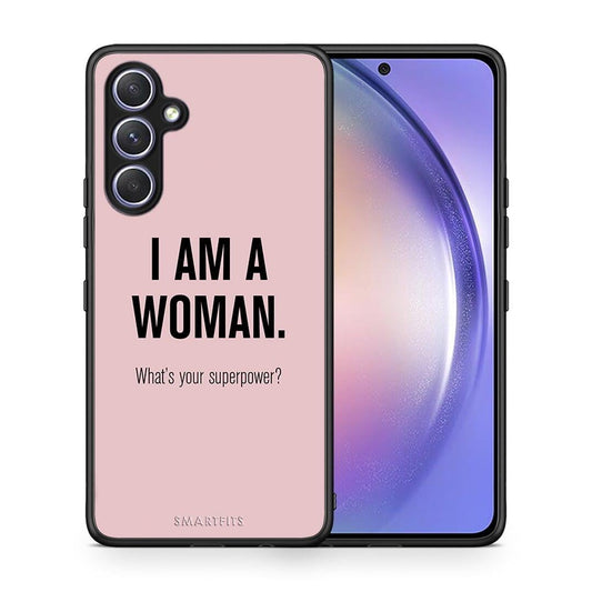 Θήκη Samsung Galaxy A54 Superpower Woman από τη Smartfits με σχέδιο στο πίσω μέρος και μαύρο περίβλημα | Samsung Galaxy A54 Superpower Woman Case with Colorful Back and Black Bezels