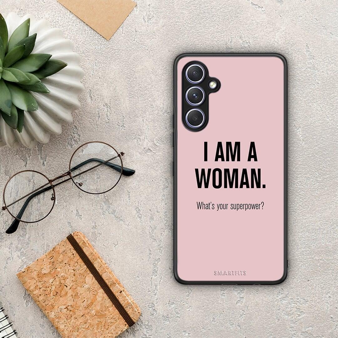 Θήκη Samsung Galaxy A54 Superpower Woman από τη Smartfits με σχέδιο στο πίσω μέρος και μαύρο περίβλημα | Samsung Galaxy A54 Superpower Woman Case with Colorful Back and Black Bezels