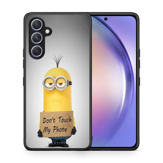 Θήκη Samsung Galaxy A54 Text Minion από τη Smartfits με σχέδιο στο πίσω μέρος και μαύρο περίβλημα | Samsung Galaxy A54 Text Minion Case with Colorful Back and Black Bezels