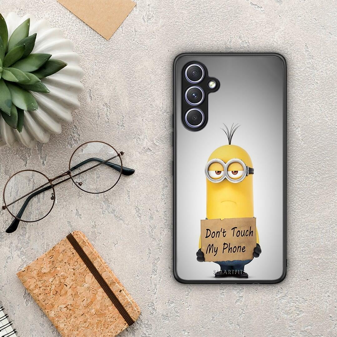 Θήκη Samsung Galaxy A54 Text Minion από τη Smartfits με σχέδιο στο πίσω μέρος και μαύρο περίβλημα | Samsung Galaxy A54 Text Minion Case with Colorful Back and Black Bezels
