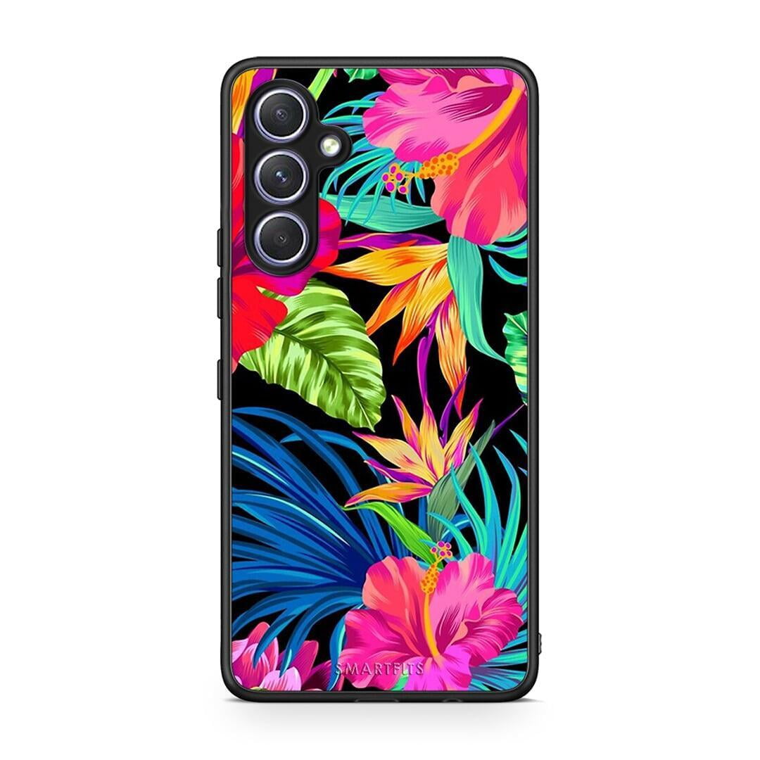 Θήκη Samsung Galaxy A54 Tropical Flowers από τη Smartfits με σχέδιο στο πίσω μέρος και μαύρο περίβλημα | Samsung Galaxy A54 Tropical Flowers Case with Colorful Back and Black Bezels
