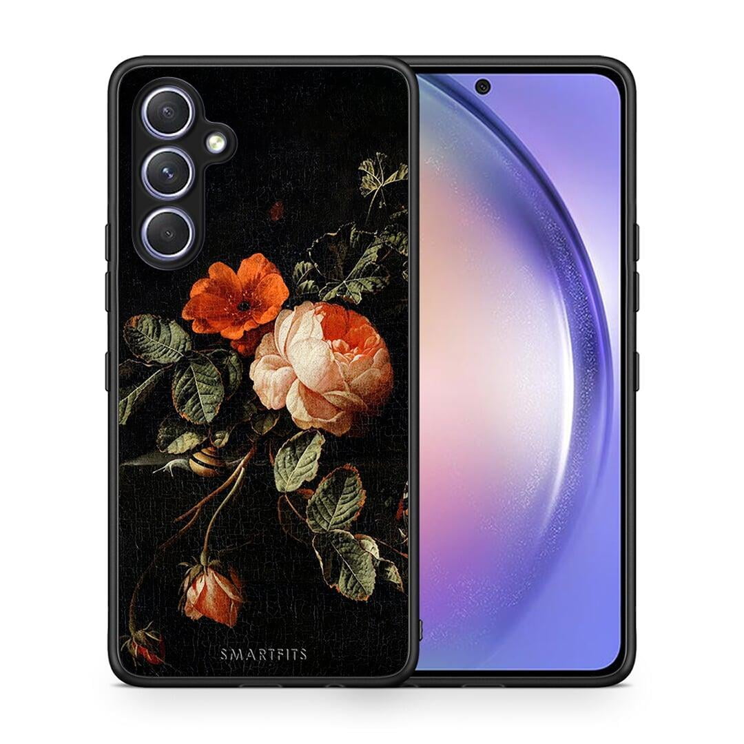 Θήκη Samsung Galaxy A54 Vintage Roses από τη Smartfits με σχέδιο στο πίσω μέρος και μαύρο περίβλημα | Samsung Galaxy A54 Vintage Roses Case with Colorful Back and Black Bezels