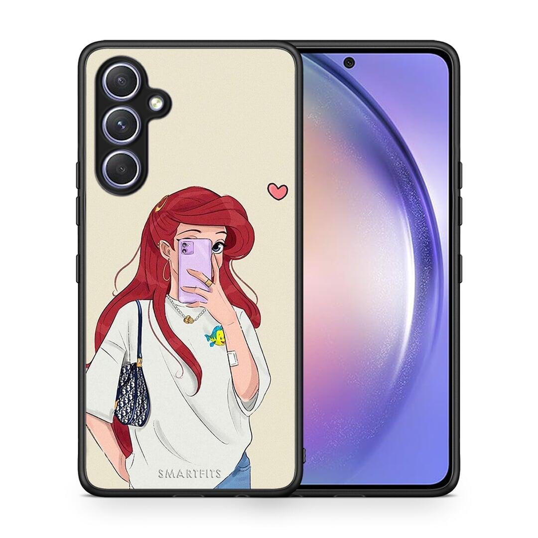 Θήκη Samsung Galaxy A54 Walking Mermaid από τη Smartfits με σχέδιο στο πίσω μέρος και μαύρο περίβλημα | Samsung Galaxy A54 Walking Mermaid Case with Colorful Back and Black Bezels