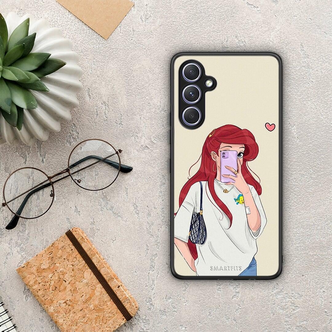 Θήκη Samsung Galaxy A54 Walking Mermaid από τη Smartfits με σχέδιο στο πίσω μέρος και μαύρο περίβλημα | Samsung Galaxy A54 Walking Mermaid Case with Colorful Back and Black Bezels