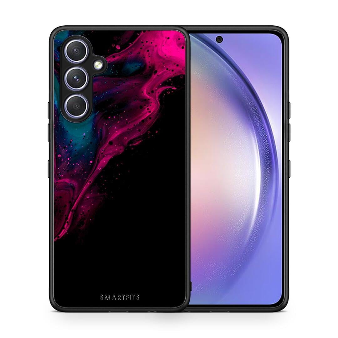 Θήκη Samsung Galaxy A54 Watercolor Pink Black από τη Smartfits με σχέδιο στο πίσω μέρος και μαύρο περίβλημα | Samsung Galaxy A54 Watercolor Pink Black Case with Colorful Back and Black Bezels