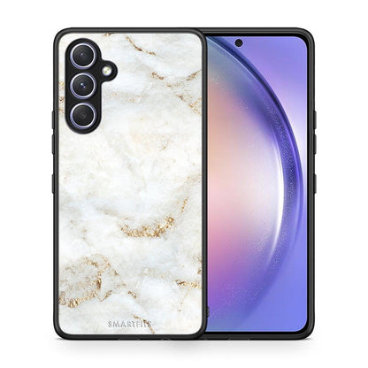 Θήκη Samsung Galaxy A54 White Gold Marble από τη Smartfits με σχέδιο στο πίσω μέρος και μαύρο περίβλημα | Samsung Galaxy A54 White Gold Marble Case with Colorful Back and Black Bezels