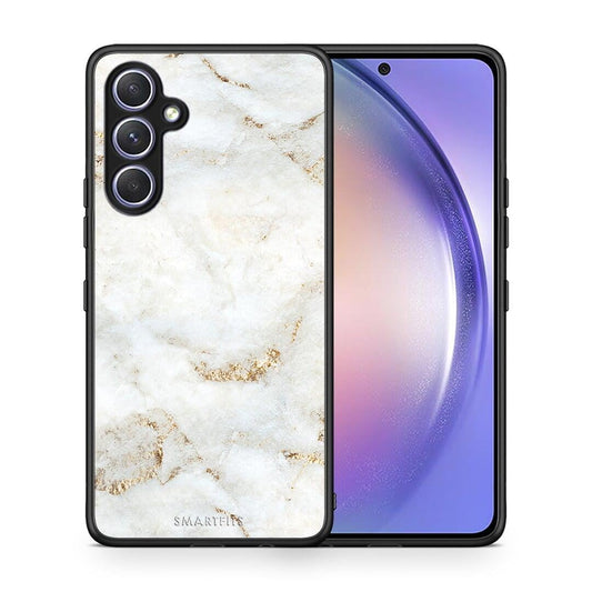 Θήκη Samsung Galaxy A54 White Gold Marble από τη Smartfits με σχέδιο στο πίσω μέρος και μαύρο περίβλημα | Samsung Galaxy A54 White Gold Marble Case with Colorful Back and Black Bezels