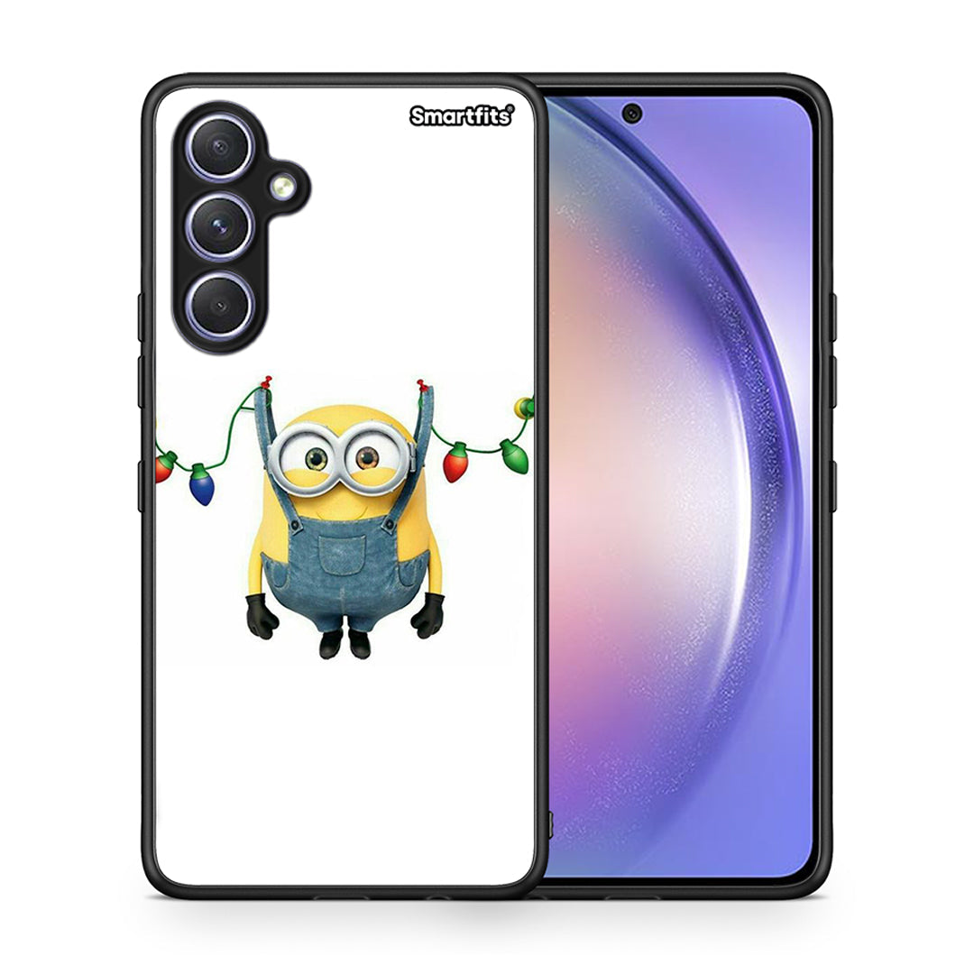 Θήκη Samsung Galaxy A54 Xmas Minion Lights από τη Smartfits με σχέδιο στο πίσω μέρος και μαύρο περίβλημα | Samsung Galaxy A54 Xmas Minion Lights Case with Colorful Back and Black Bezels