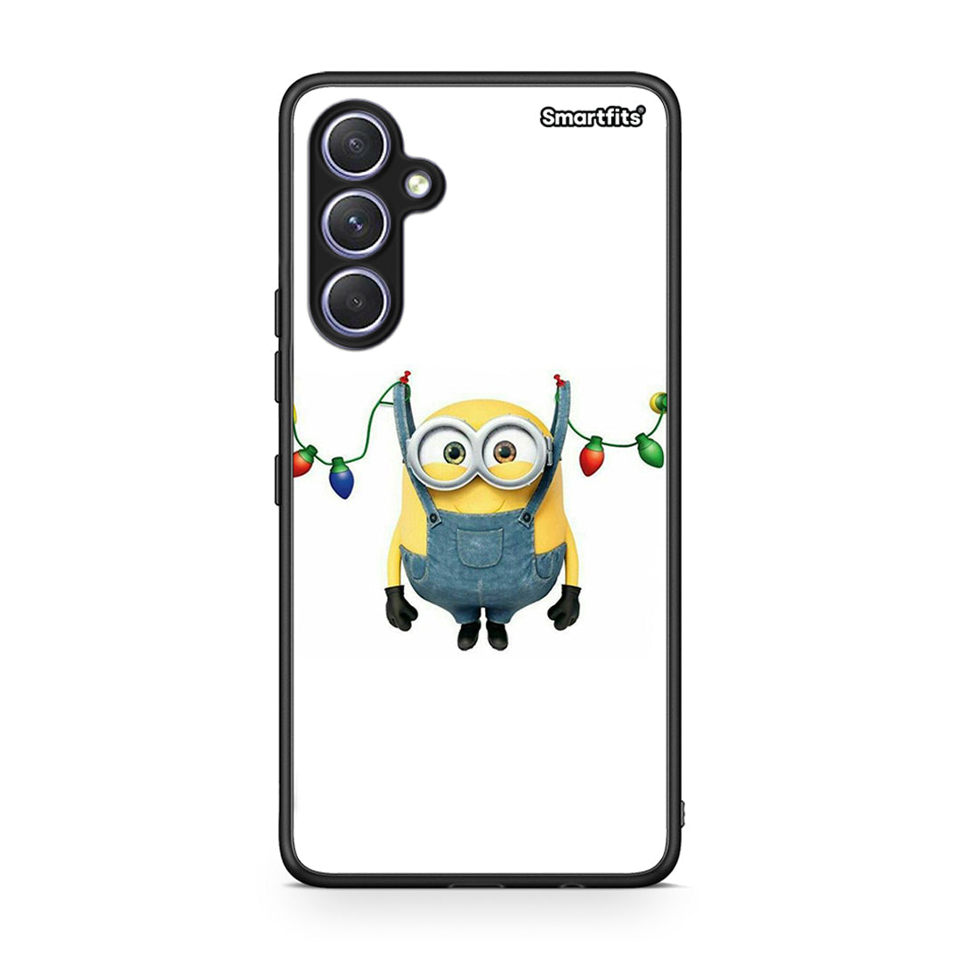 Θήκη Samsung Galaxy A54 Xmas Minion Lights από τη Smartfits με σχέδιο στο πίσω μέρος και μαύρο περίβλημα | Samsung Galaxy A54 Xmas Minion Lights Case with Colorful Back and Black Bezels