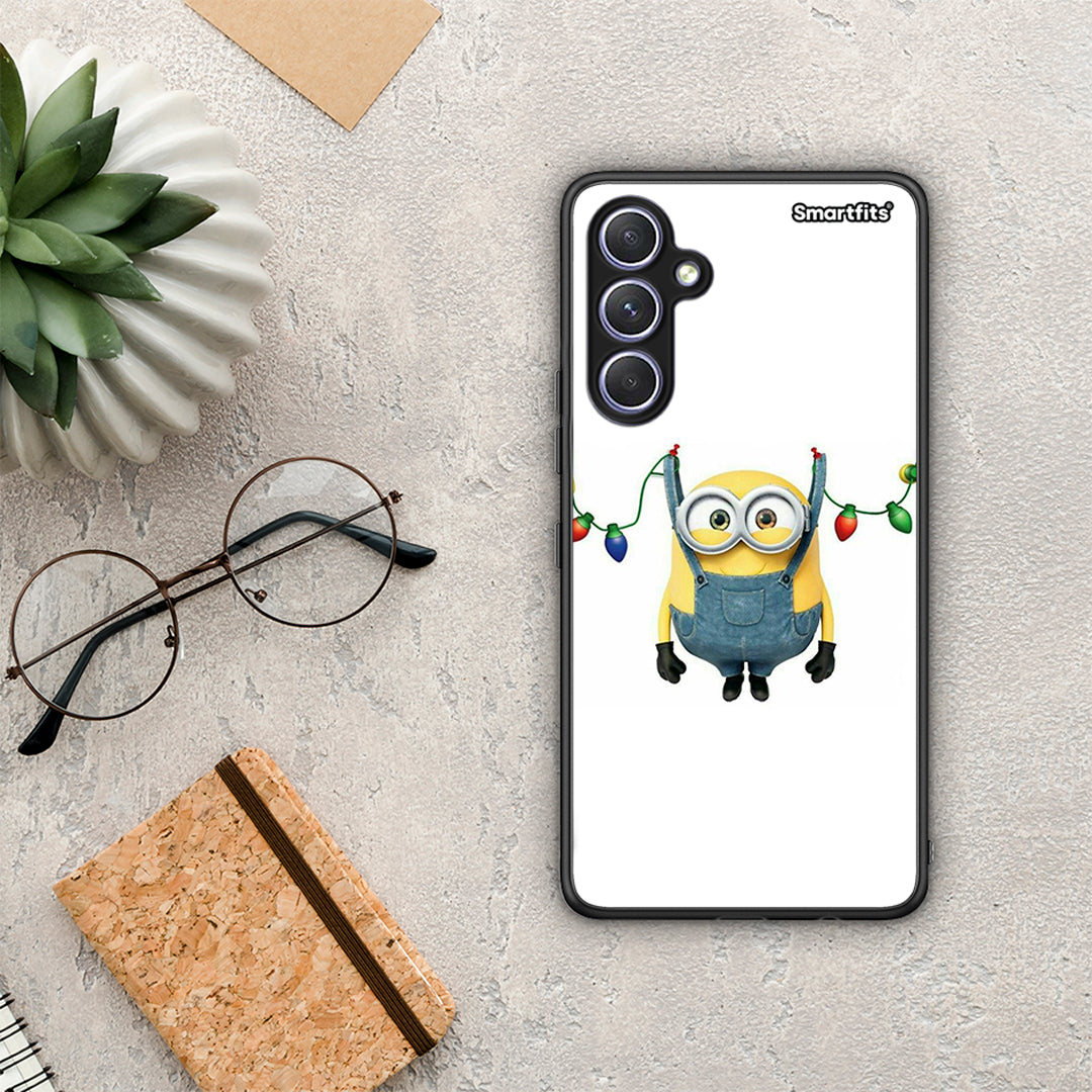 Θήκη Samsung Galaxy A54 Xmas Minion Lights από τη Smartfits με σχέδιο στο πίσω μέρος και μαύρο περίβλημα | Samsung Galaxy A54 Xmas Minion Lights Case with Colorful Back and Black Bezels