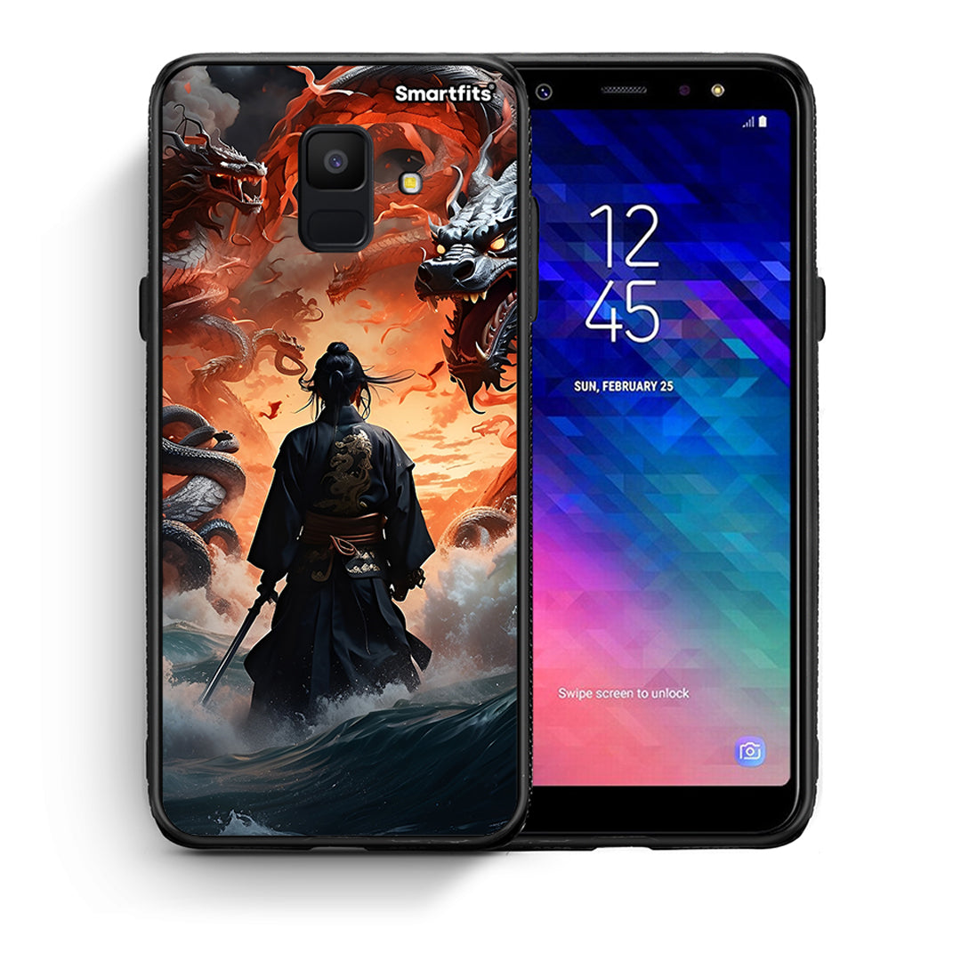 Θήκη Samsung A6 2018 Dragons Fight από τη Smartfits με σχέδιο στο πίσω μέρος και μαύρο περίβλημα | Samsung A6 2018 Dragons Fight case with colorful back and black bezels