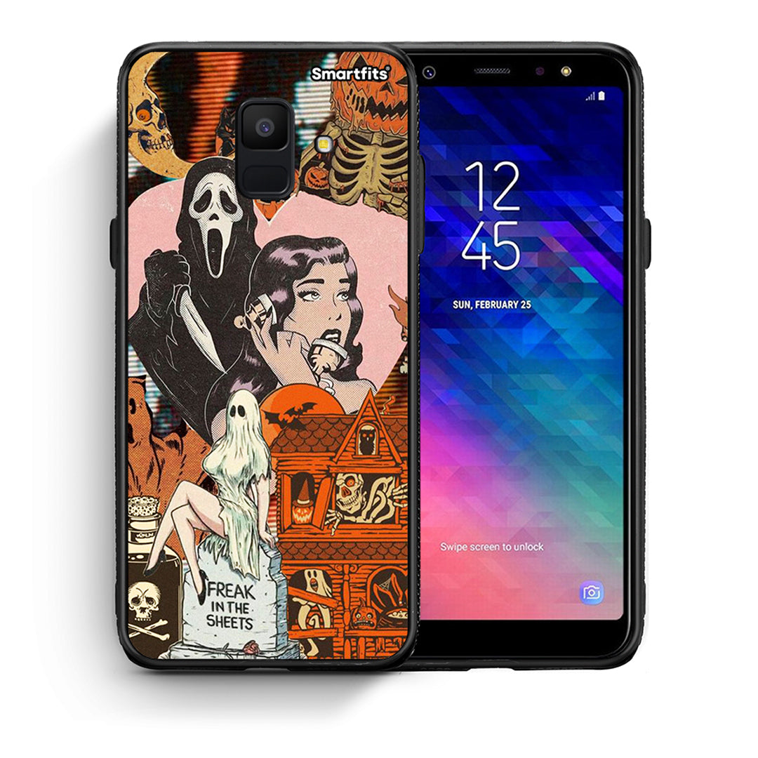 Θήκη Samsung A6 2018 Halloween Collage από τη Smartfits με σχέδιο στο πίσω μέρος και μαύρο περίβλημα | Samsung A6 2018 Halloween Collage case with colorful back and black bezels