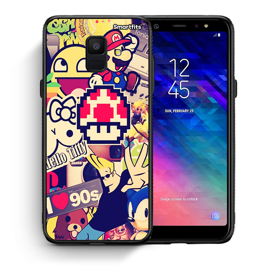 Θήκη Samsung A6 2018 Love The 90s από τη Smartfits με σχέδιο στο πίσω μέρος και μαύρο περίβλημα | Samsung A6 2018 Love The 90s case with colorful back and black bezels