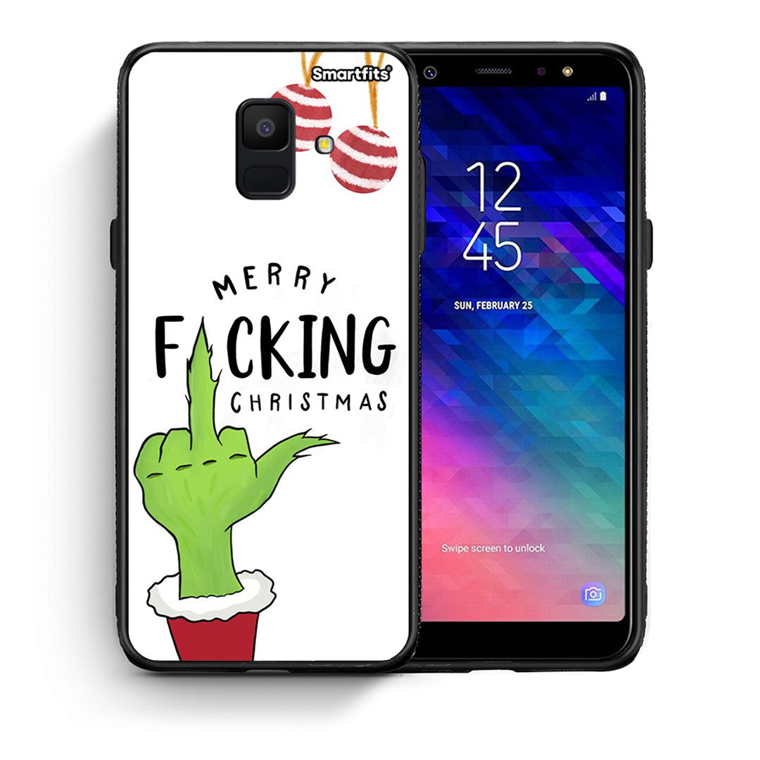 Θήκη Samsung A6 2018 Merry F Xmas από τη Smartfits με σχέδιο στο πίσω μέρος και μαύρο περίβλημα | Samsung A6 2018 Merry F Xmas case with colorful back and black bezels