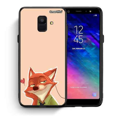 Θήκη Samsung A6 2018 Nick Wilde And Judy Hopps Love 1 από τη Smartfits με σχέδιο στο πίσω μέρος και μαύρο περίβλημα | Samsung A6 2018 Nick Wilde And Judy Hopps Love 1 case with colorful back and black bezels
