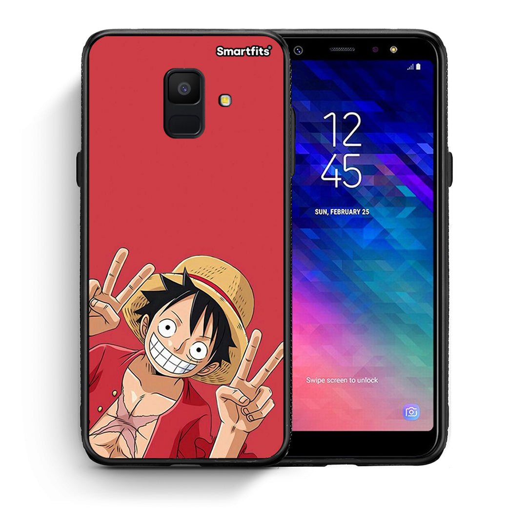 Θήκη Samsung A6 2018 Pirate Luffy από τη Smartfits με σχέδιο στο πίσω μέρος και μαύρο περίβλημα | Samsung A6 2018 Pirate Luffy case with colorful back and black bezels