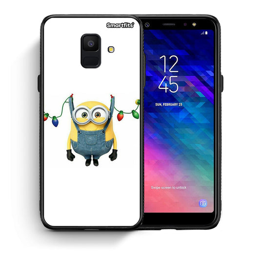 Θήκη Samsung A6 2018 Xmas Minion Lights από τη Smartfits με σχέδιο στο πίσω μέρος και μαύρο περίβλημα | Samsung A6 2018 Xmas Minion Lights case with colorful back and black bezels