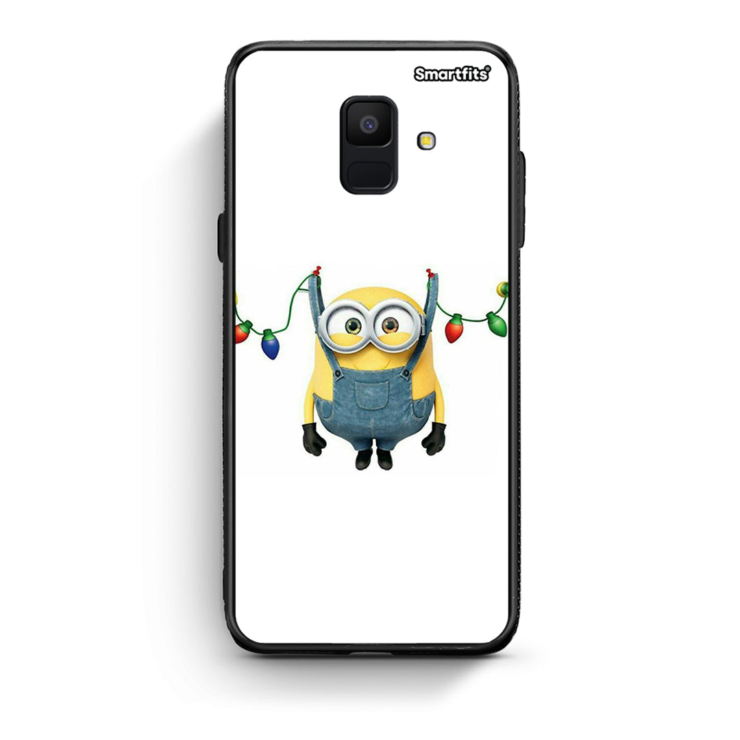 samsung A6 Xmas Minion Lights θήκη από τη Smartfits με σχέδιο στο πίσω μέρος και μαύρο περίβλημα | Smartphone case with colorful back and black bezels by Smartfits