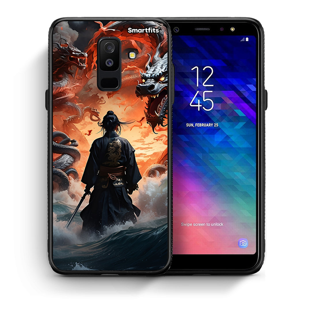 Θήκη Samsung A6+ 2018 Dragons Fight από τη Smartfits με σχέδιο στο πίσω μέρος και μαύρο περίβλημα | Samsung A6+ 2018 Dragons Fight case with colorful back and black bezels
