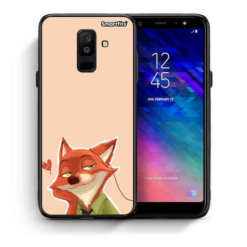 Θήκη Samsung A6+ 2018 Nick Wilde And Judy Hopps Love 1 από τη Smartfits με σχέδιο στο πίσω μέρος και μαύρο περίβλημα | Samsung A6+ 2018 Nick Wilde And Judy Hopps Love 1 case with colorful back and black bezels