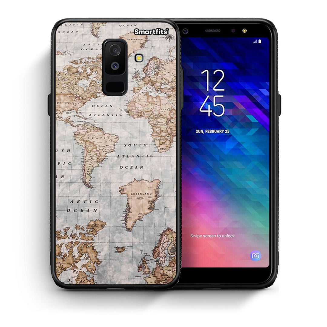 Θήκη Samsung A6+ 2018 World Map από τη Smartfits με σχέδιο στο πίσω μέρος και μαύρο περίβλημα | Samsung A6+ 2018 World Map case with colorful back and black bezels