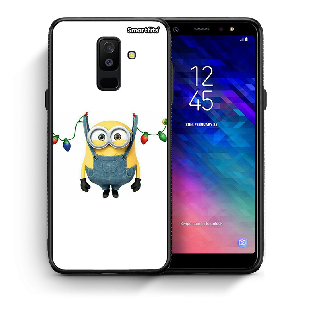 Θήκη Samsung A6+ 2018 Xmas Minion Lights από τη Smartfits με σχέδιο στο πίσω μέρος και μαύρο περίβλημα | Samsung A6+ 2018 Xmas Minion Lights case with colorful back and black bezels
