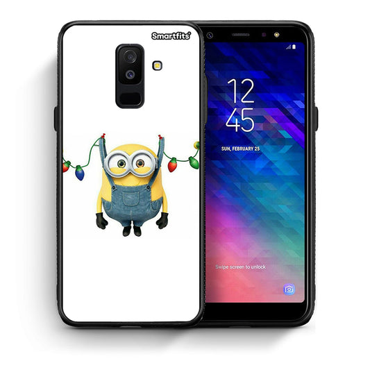 Θήκη Samsung A6+ 2018 Xmas Minion Lights από τη Smartfits με σχέδιο στο πίσω μέρος και μαύρο περίβλημα | Samsung A6+ 2018 Xmas Minion Lights case with colorful back and black bezels