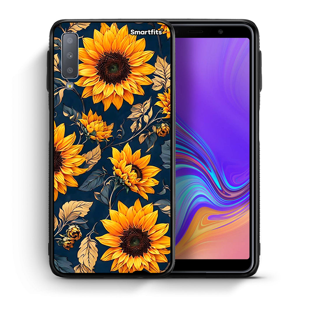 Θήκη Samsung A7 2018 Autumn Sunflowers από τη Smartfits με σχέδιο στο πίσω μέρος και μαύρο περίβλημα | Samsung A7 2018 Autumn Sunflowers case with colorful back and black bezels